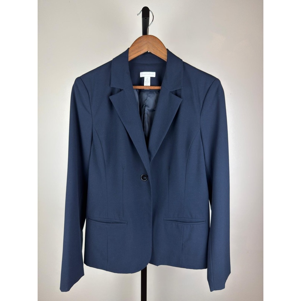 Charter Club Women's Blazer Size 10 Navy Blue Career Office Business Jacket